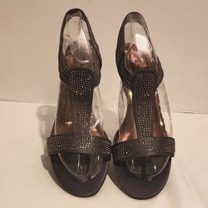 New York Transit Black/Pewter Wedges with Rhinestone Detail